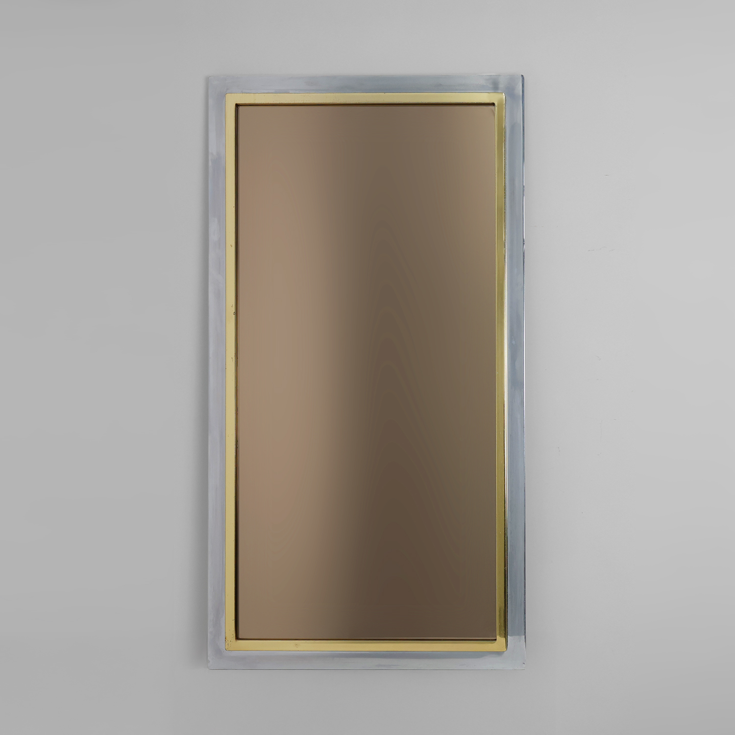 Large Mid-Century Belgo Chrome Mirror in Metal and Fumé Glass, Belgium 1980s-img